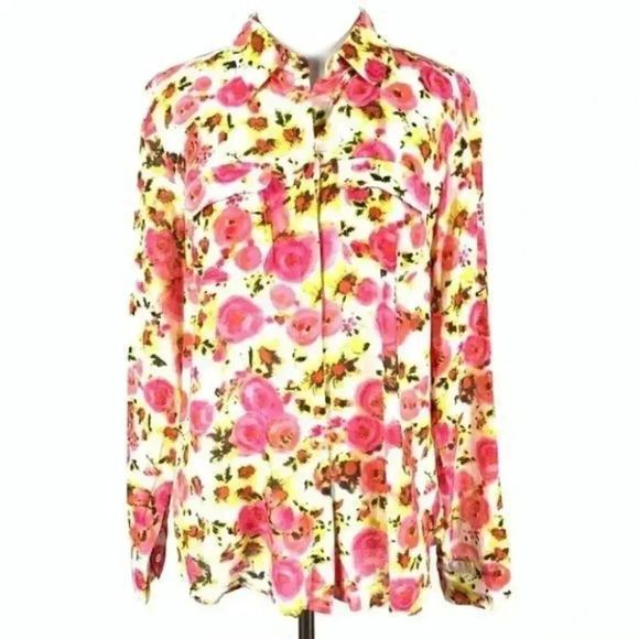 Ann Taylor top size 6 pink 28% silk floral - Picture 2 of 13